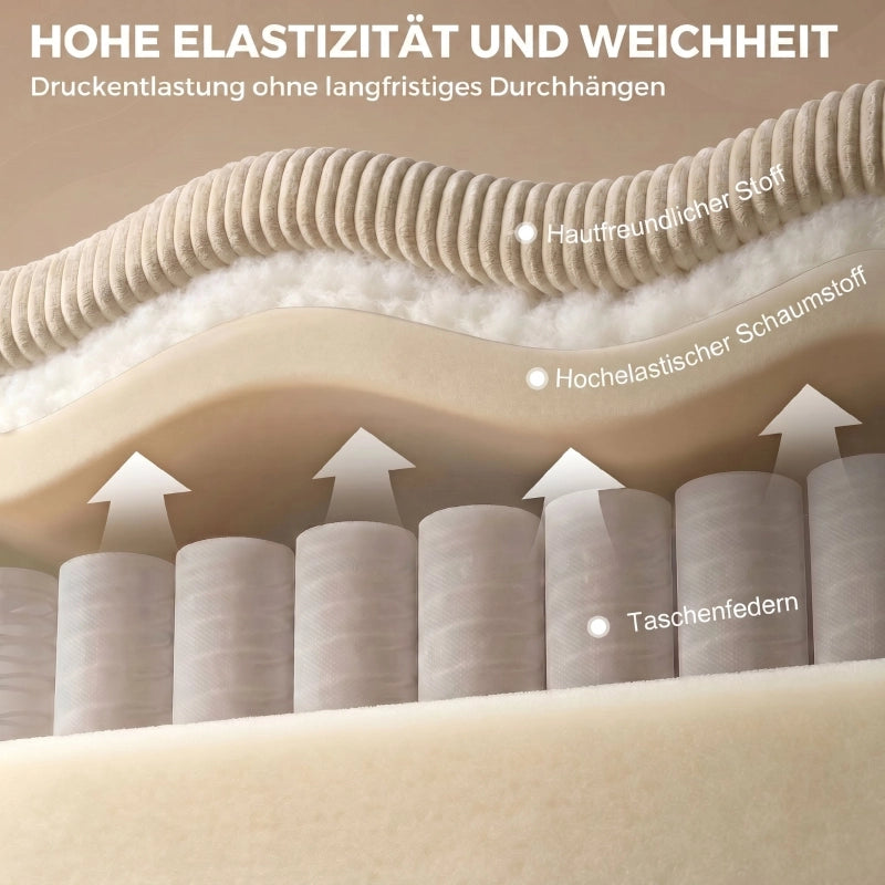 Divano angolare modulare 3 posti con pouf contenitore ampia seduta a molle insacchettate e cuscini in corda beige