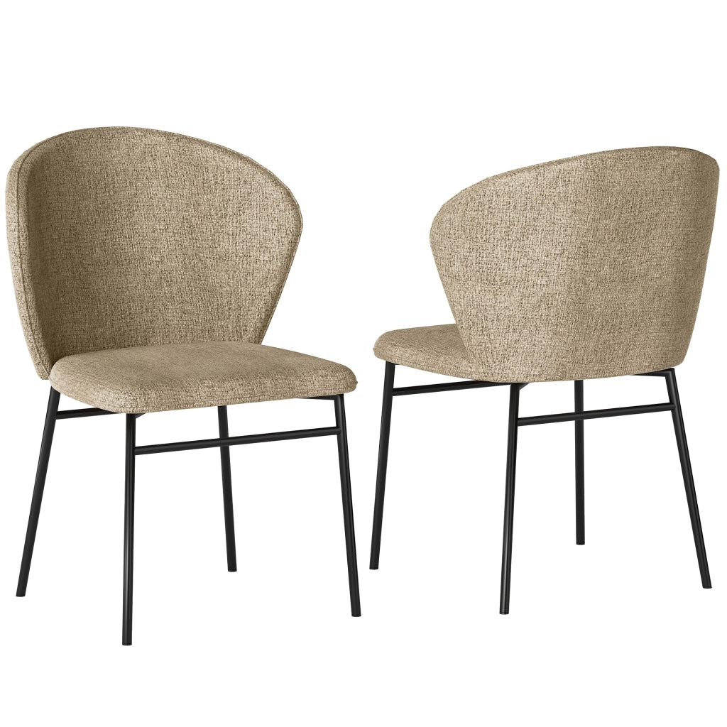 Set di 2 Sedie da Pranzo Imbottite in Tessuto Effetto Lino ¨C Zephmum ¨C Gambe in Acciaio Marrone Chiaro