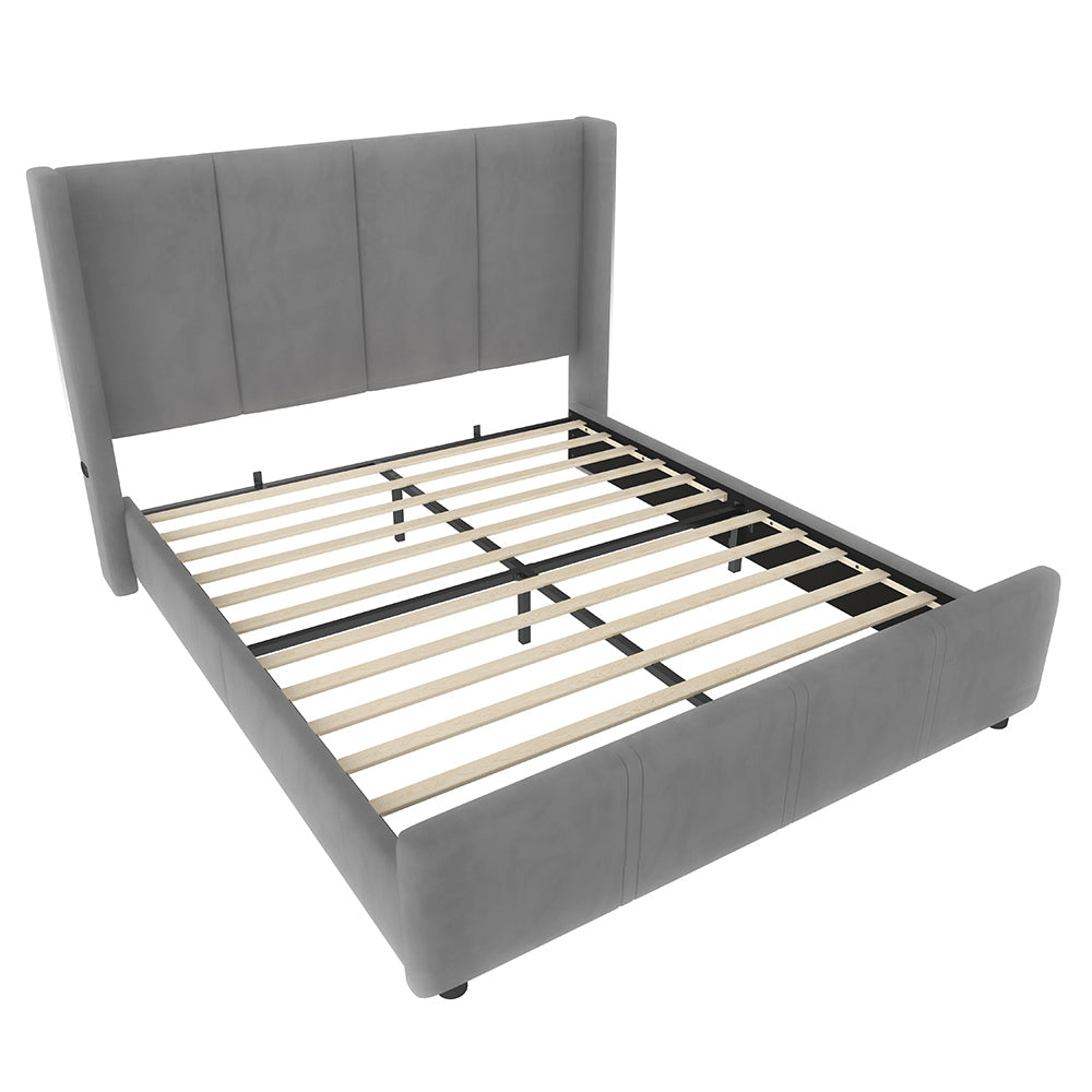 Letto 140x190cm?- Xylo - struttura ferro/legno USB grigio