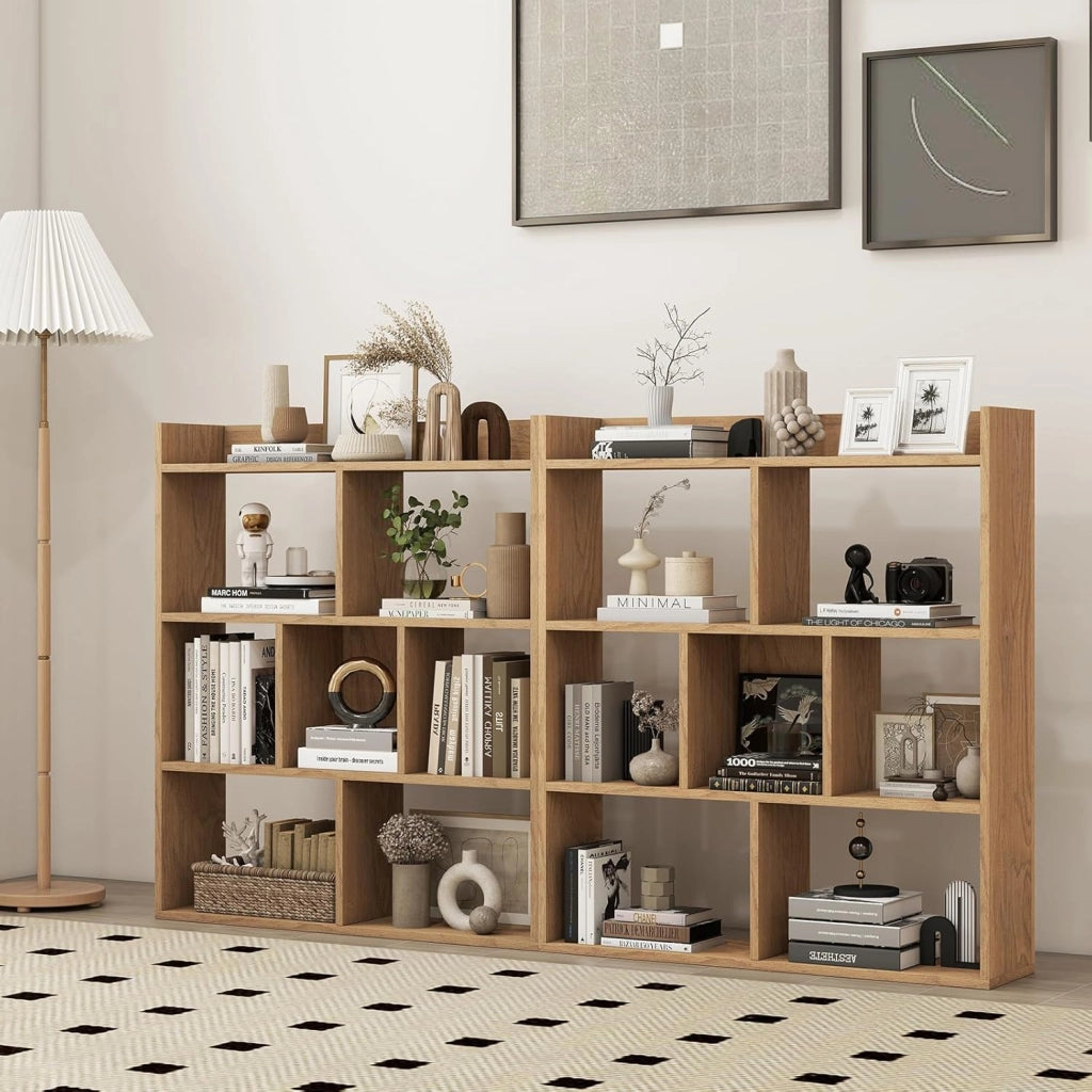 Libreria a Cubi con 7 Scomparti, Mensola Espositiva per l'Archiviazione, Libreria in Legno con Dispositivi Anti-Ribaltamento, per Studio Soggiorno, 80x20x90 cm (Naturale)