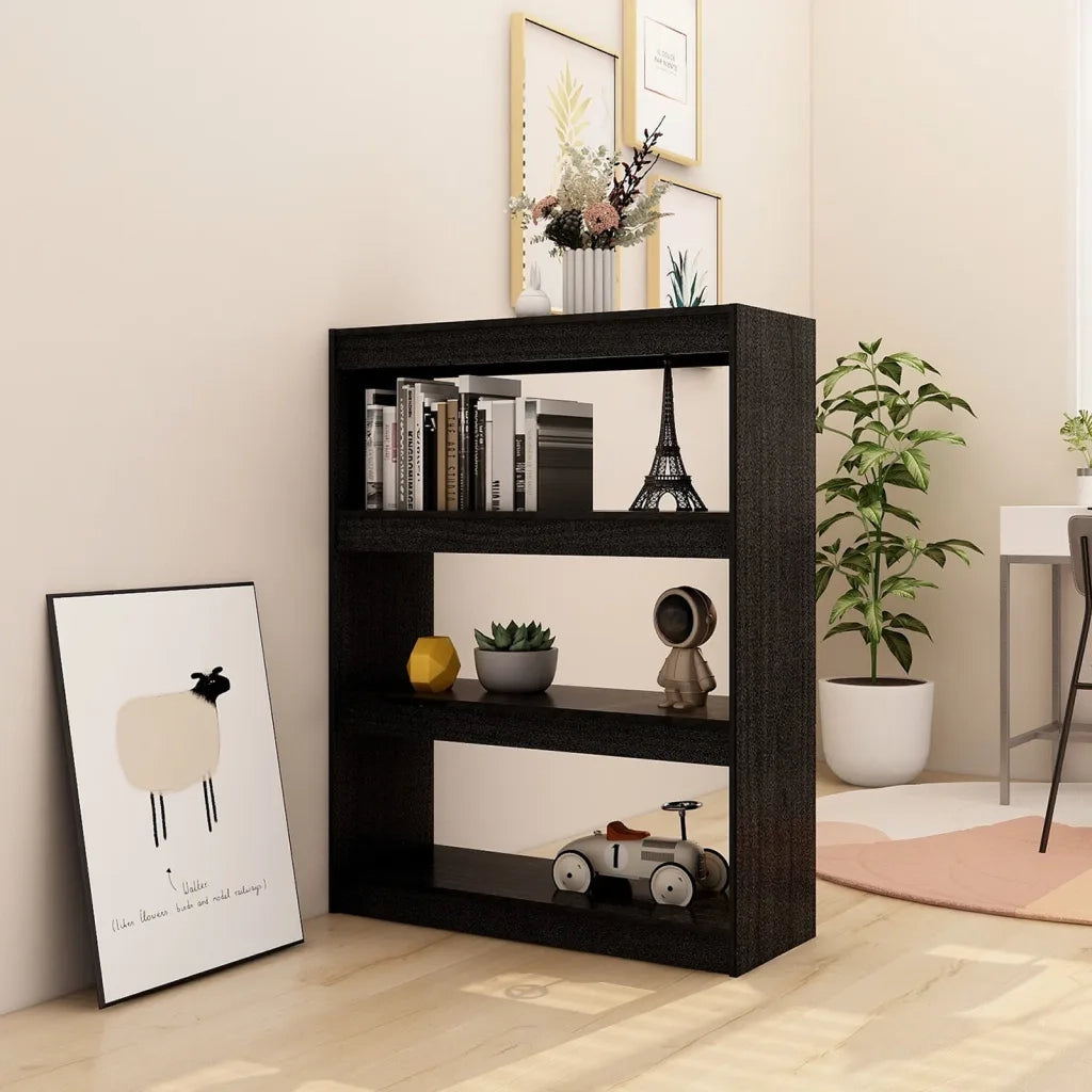 Libreria Divisorio-Scaffale per Libri-Mobile di Stoccaggio Nero 100x30x103 cm in Legno Massello di Pino
