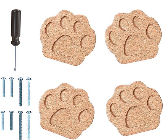 Set di 4 maniglie in legno con piedini carini per casa, cucina e armadio - Maniglie con design animale
