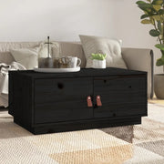 Tavolino da Salotto Nero 80x50x35 cm in Legno Massello di Pino 818254