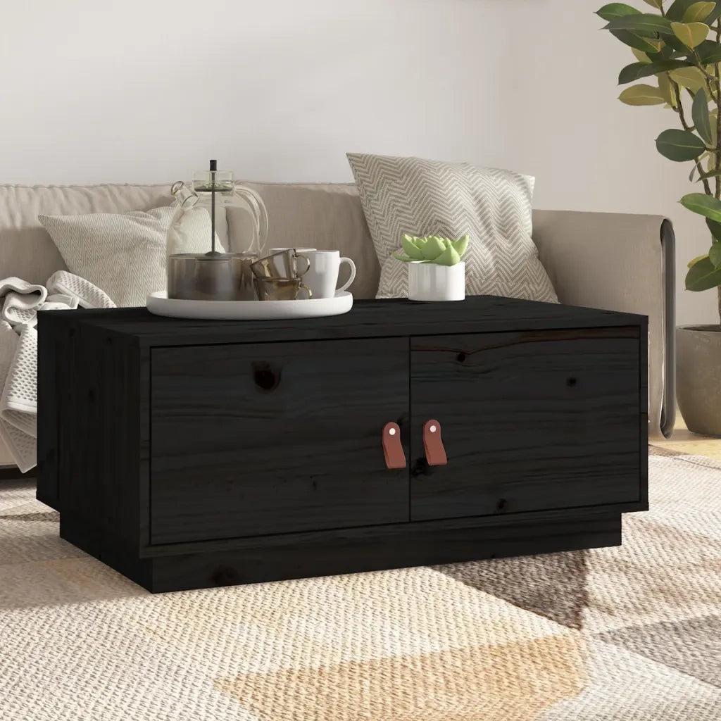 Tavolino da Salotto Nero 80x50x35 cm in Legno Massello di Pino 818254