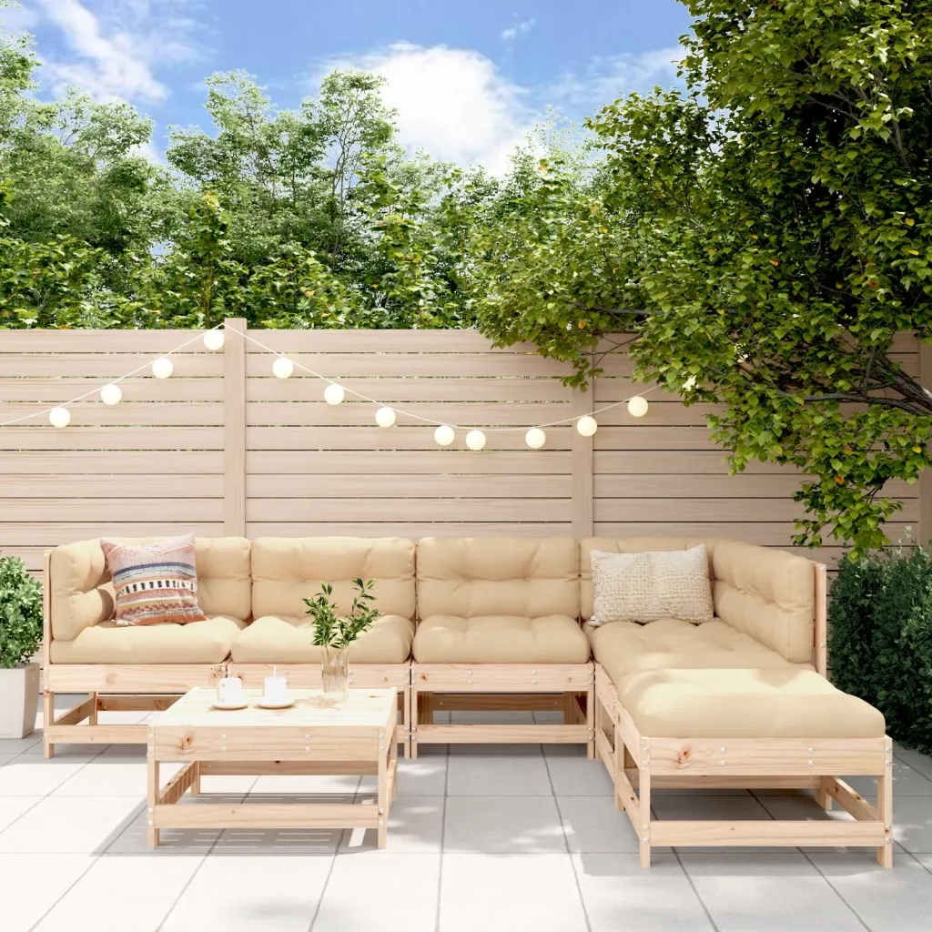 Set Divani da Giardino 7 pz con Cuscini in Legno Massello 3185962