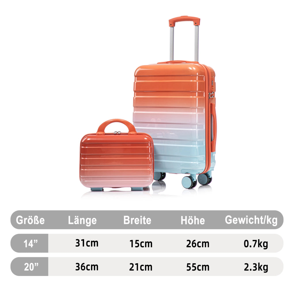 Set composto da due valigette girevoli in PC da 14"/20" con lucchetto a combinazione e trousse per cosmetici da 14" (rosse)