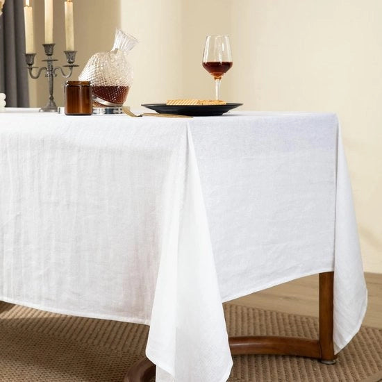 Tappeto da tavolo in 100% lino naturale, lavabile, per cucina, tavolo da pranzo, decorazione per interni ed esterni, Natale, giorno, vacanza, festa, decorazione, tappeti da tavolo (bianco, 140 x 250 cm)