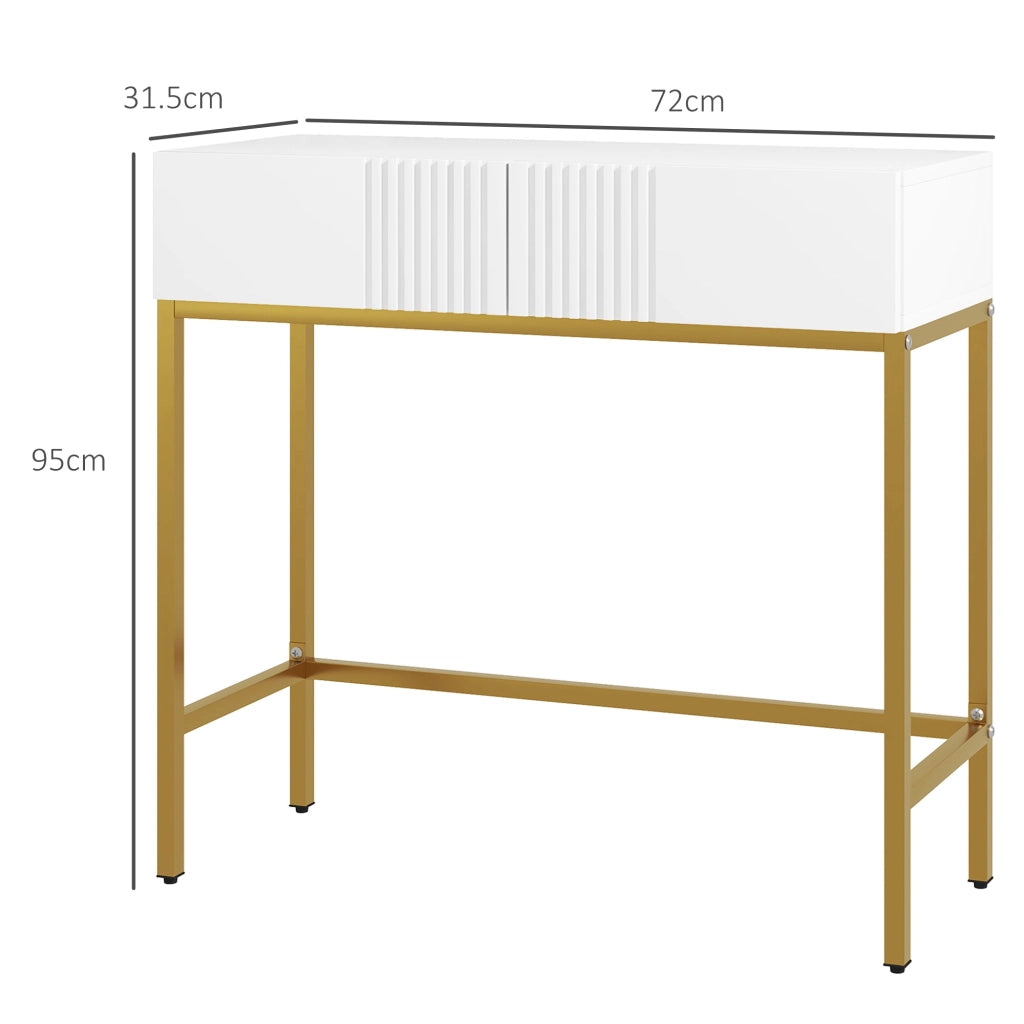 Consolle da Ingresso Moderna 2 Cassetti 80x31,5x75 cm in Truciolato e Acciaio Bianco e Oro
