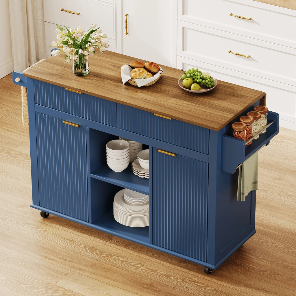 ISOLA DA CUCINA SU RUOTE 143x45/69x89,5 cm MDF Blu/Marrone