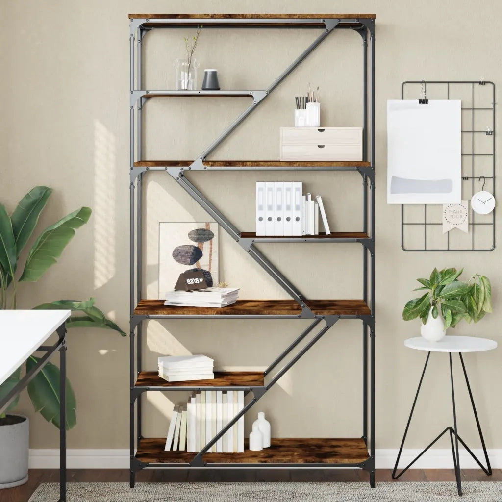 Libreria Rovere Fumo 91x36x176 cm Legno Multistrato e Acciaiocod mxl 131276