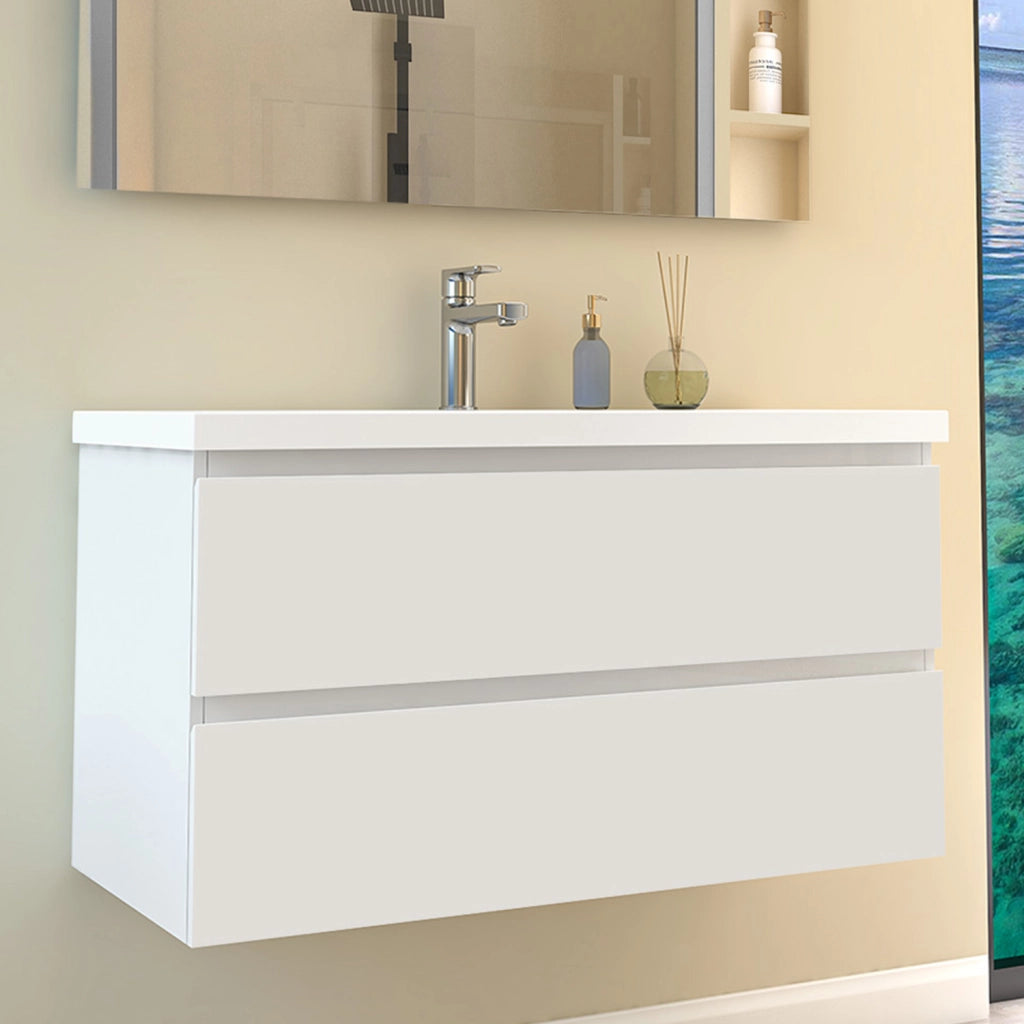Mobile per bagno sospeso con lavabo da incasso 99 cm bianco