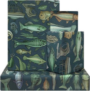 Papier per confezionamento realistico per pescatori - Tema oceano e mare - 4 fogli 50x70 cm con tonno e pesci volanti