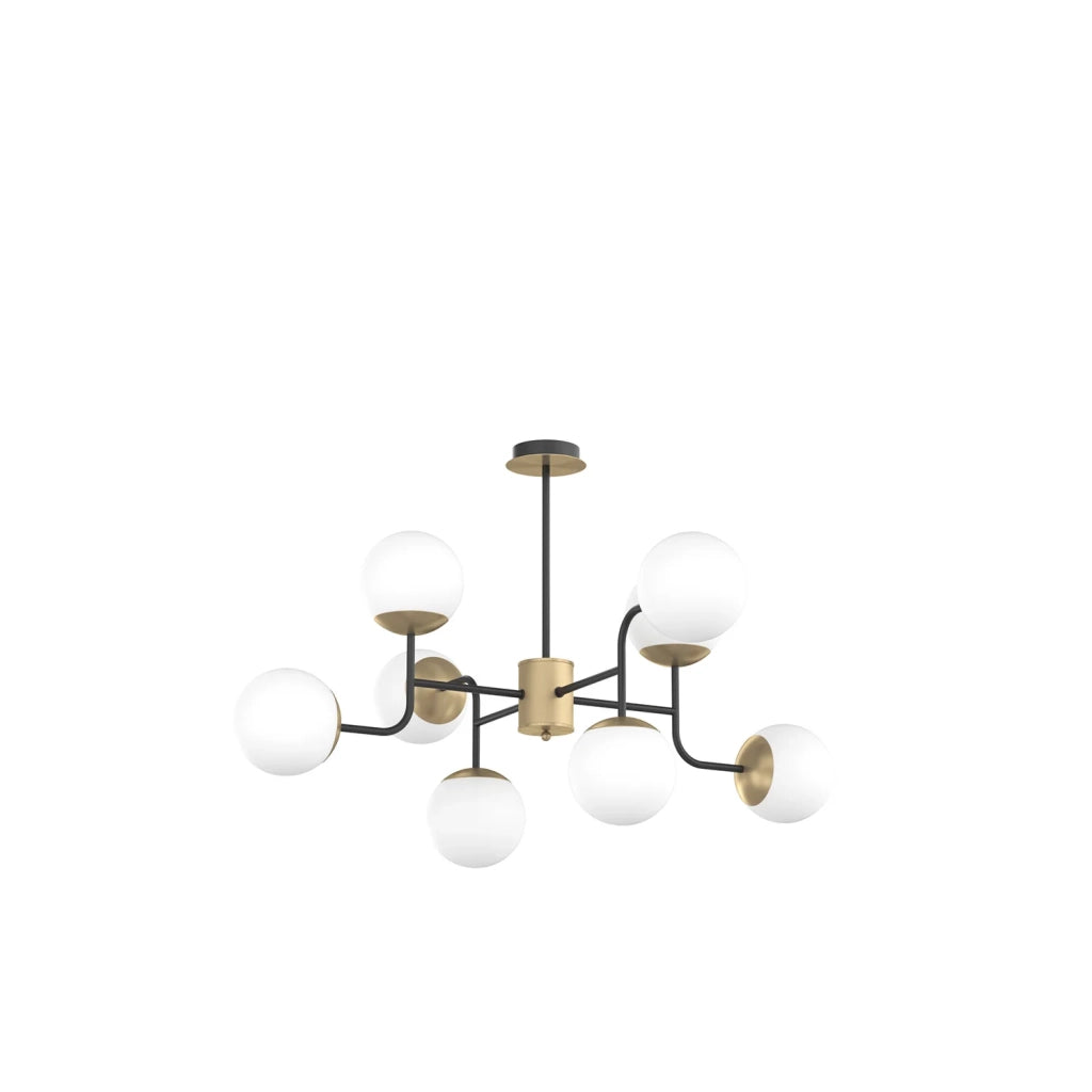 Lampadario Moderno Clear Metallo Nero E Ottone Vetro Bianco 8 Luci E27