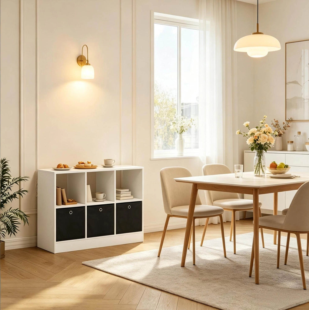 Libreria cubby 80x30x61 cm in legno bianco e nero con 3 cassetti