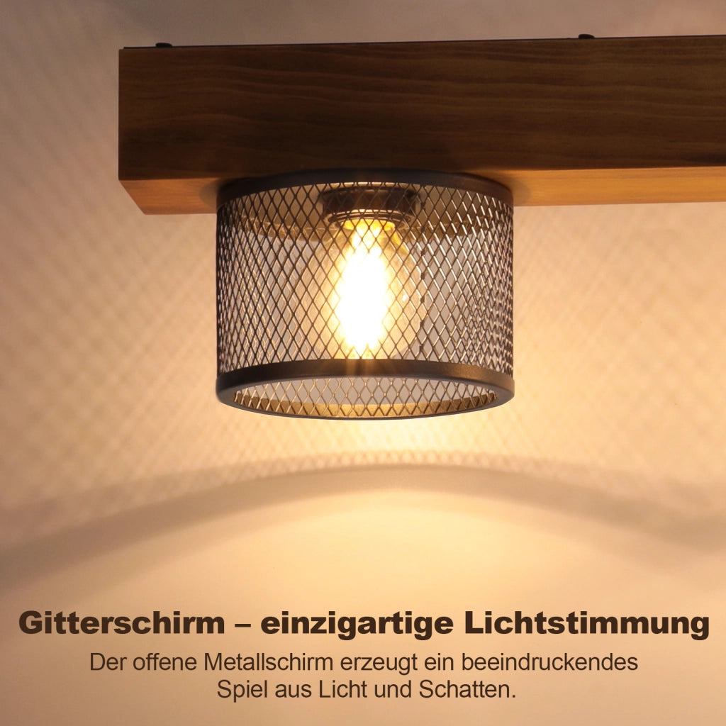 ZMH Lampada a Sospensione Vintage in Legno Nero 4 Luci con Trave in Legno E14 per Sala da Pranzo Senza Lampadina
