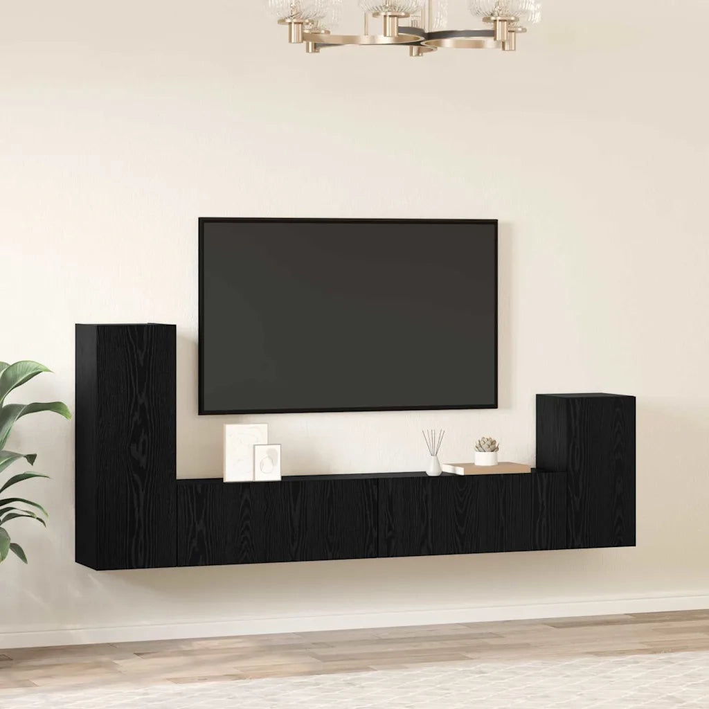 Mobile TV da Parete 3 pcs Rovere Nero Legno multistrato 3393478