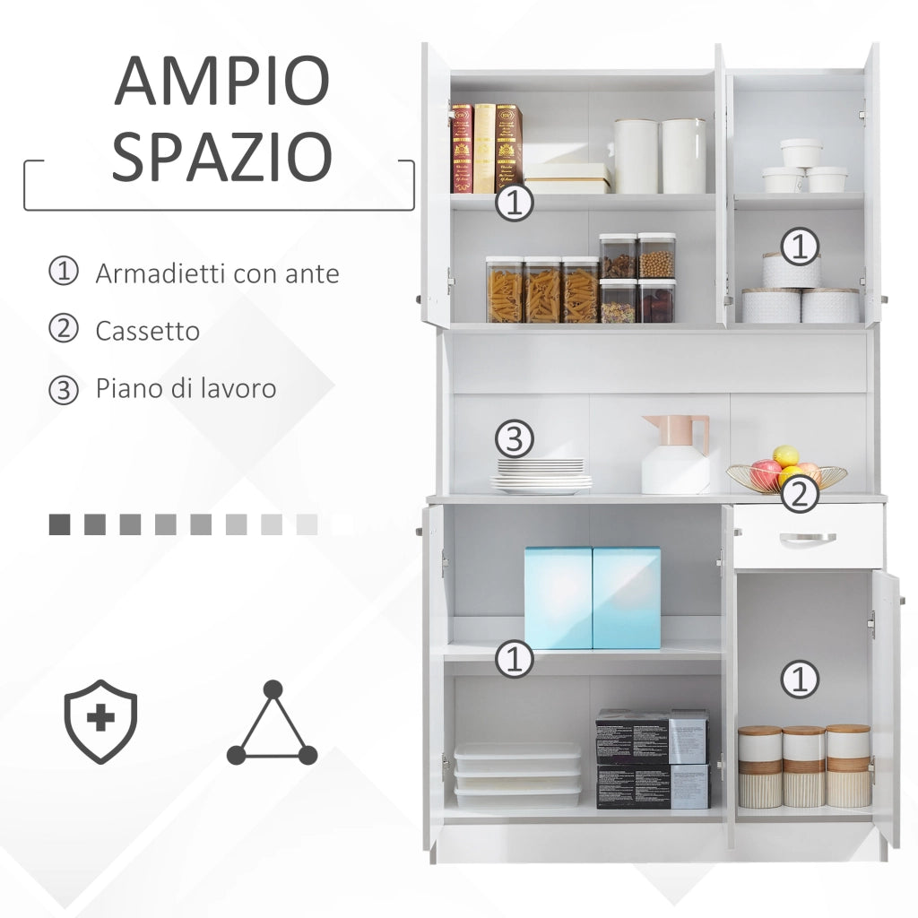 EasyComfort Credenza Cucina Moderna con Cassetto e Armadietti, in Legno, 101x39x180 cm, Bianco e Grigio