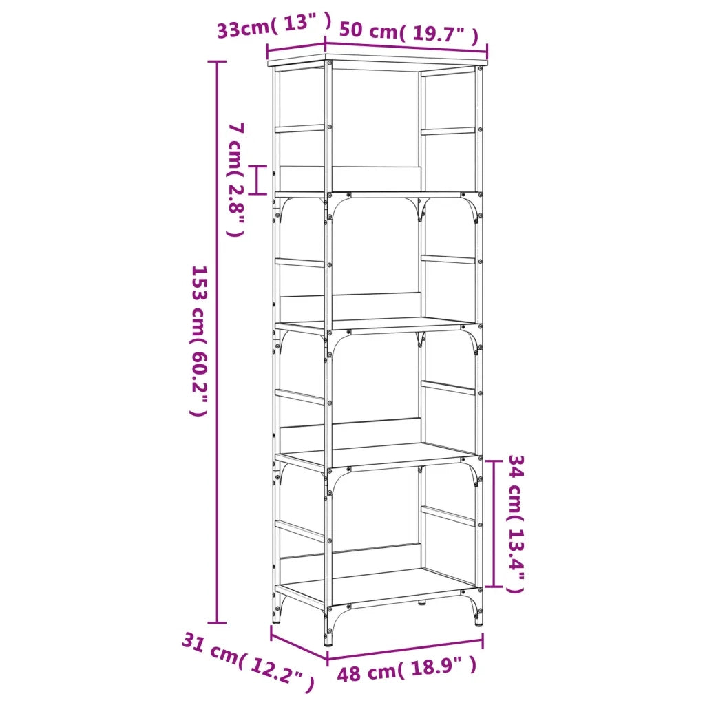 Libreria-Scaffale per Libri-Mobile di Stoccaggio Rovere Fumo 50x33x153 cm in Legno Multistrato