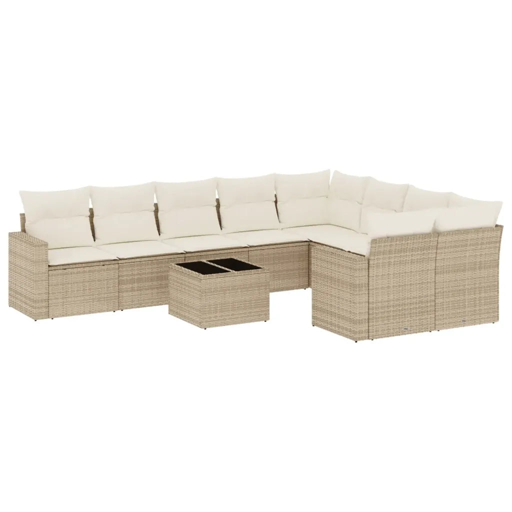 Set Divano da Giardino 10 pz con Cuscini Beige in Polyrattan 3251785
