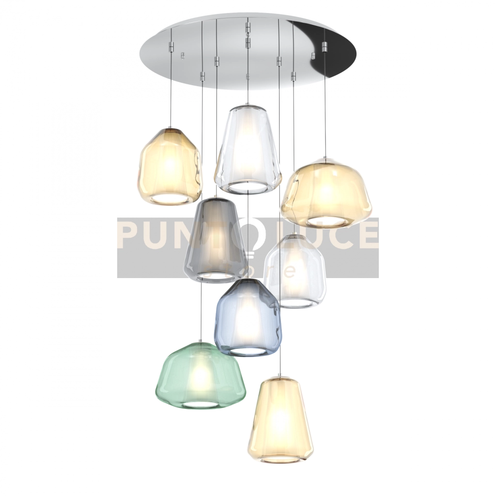 SOSPENSIONE CROMO 8 LUCI TONDA VETRI (ALPHA VE + AM) (BETA TR + BL + AM) (GAMMA FU + AM + TR) 1176CR-S8 T ABG-MC