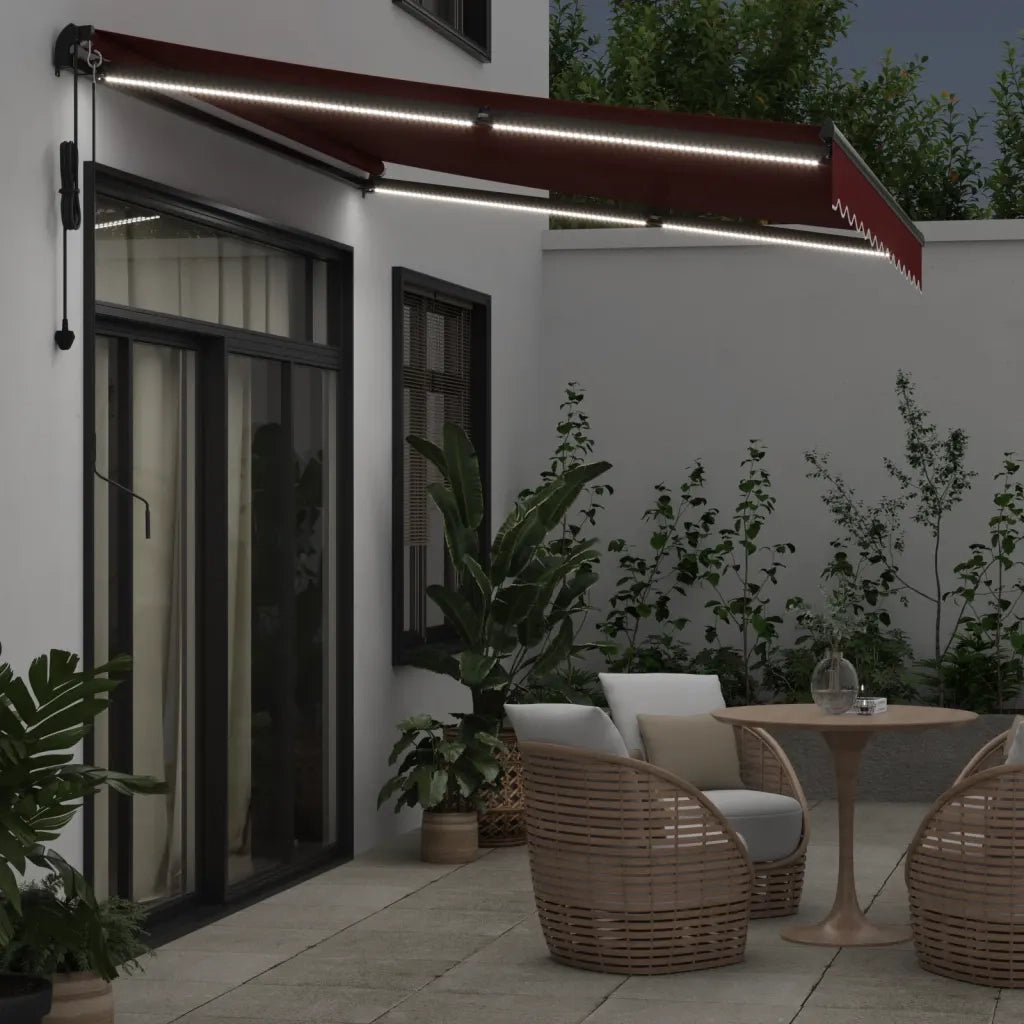 Tenda da Sole Retrattile Automatica con LED Bordò 350x250 cm 3310185