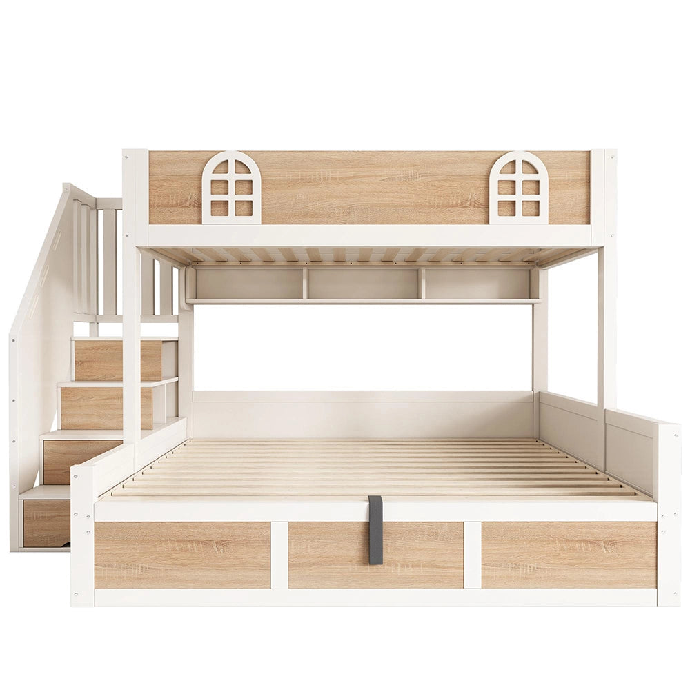 Letto a castello per bambini con spazio di archiviazione - Xylo - 90x200 e 140x200 cm, bianco naturale, sicuro