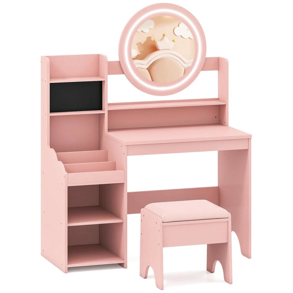 Toeletta per bambini 84 x 37 x 107 cm con specchio illuminato pratico contenitore atmosfera accogliente MDF rosa 20_0017058