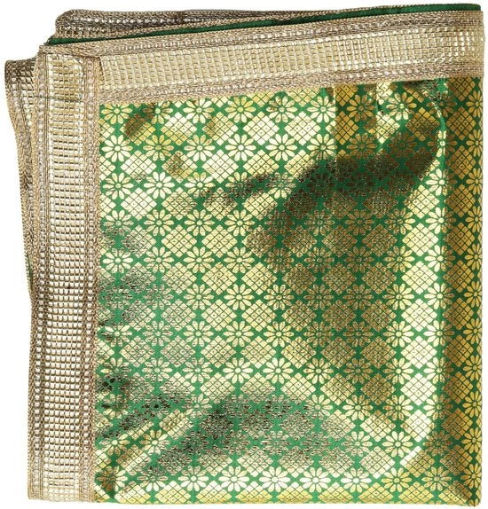 Tessuto decorativo per sfondo Puja Chunari Chunni per Navratri Festival tradizionale indiano decorazione Chunr MATA Ki Chunri per statua Chowki Aasan Mat Posters cornice (dimensioni: - 40 pollici x 18 pollici) (verde)