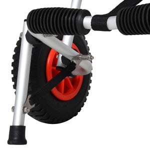 Carrello per Kayak e Canoa Pieghevole con Imbottiture Antiscivolo  in Alluminio Argento Nero e Rosso