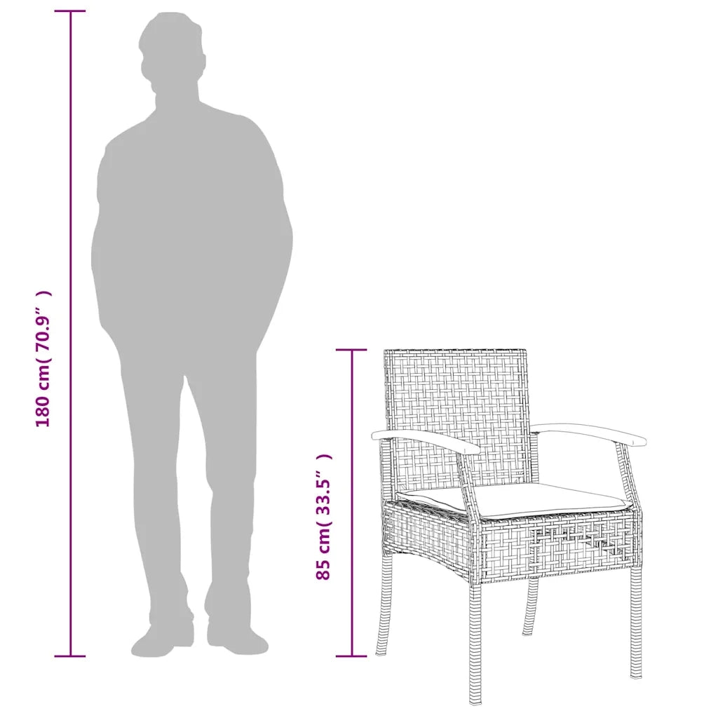 Set da Pranzo da Giardino 3 pz con Cuscini Nero in Polyrattan 3213560