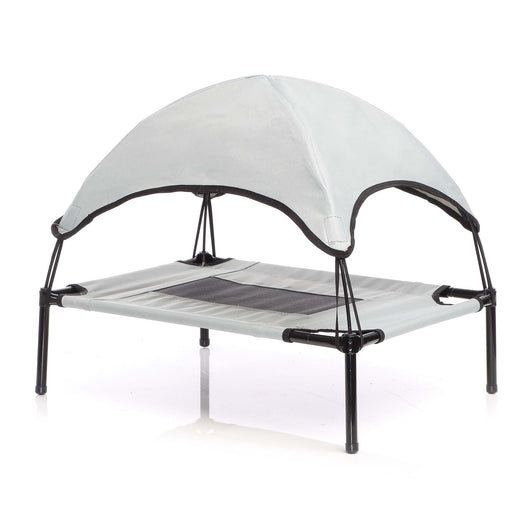 Brandina per cani e gatti con tettoia grigia, cuccia per cani max 35kg, lettino da esterno per animali con tettuccio parasole, 91x76x16cm