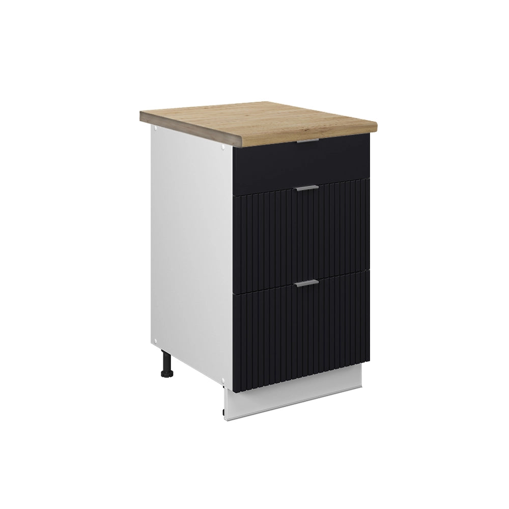 Mobiletto base per cucina Fame-Line Nero rigato/Bianco 50 cm, AP Goldkraft Vicco