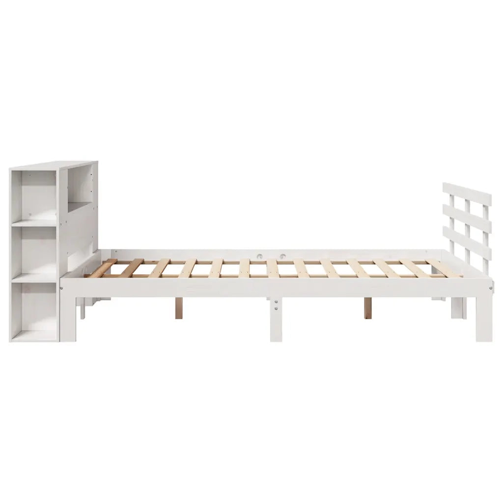 Letto Libreria senza Materasso-Struttura Letto con contenitore Bianco 140x200 cm Legno di Pino 570066