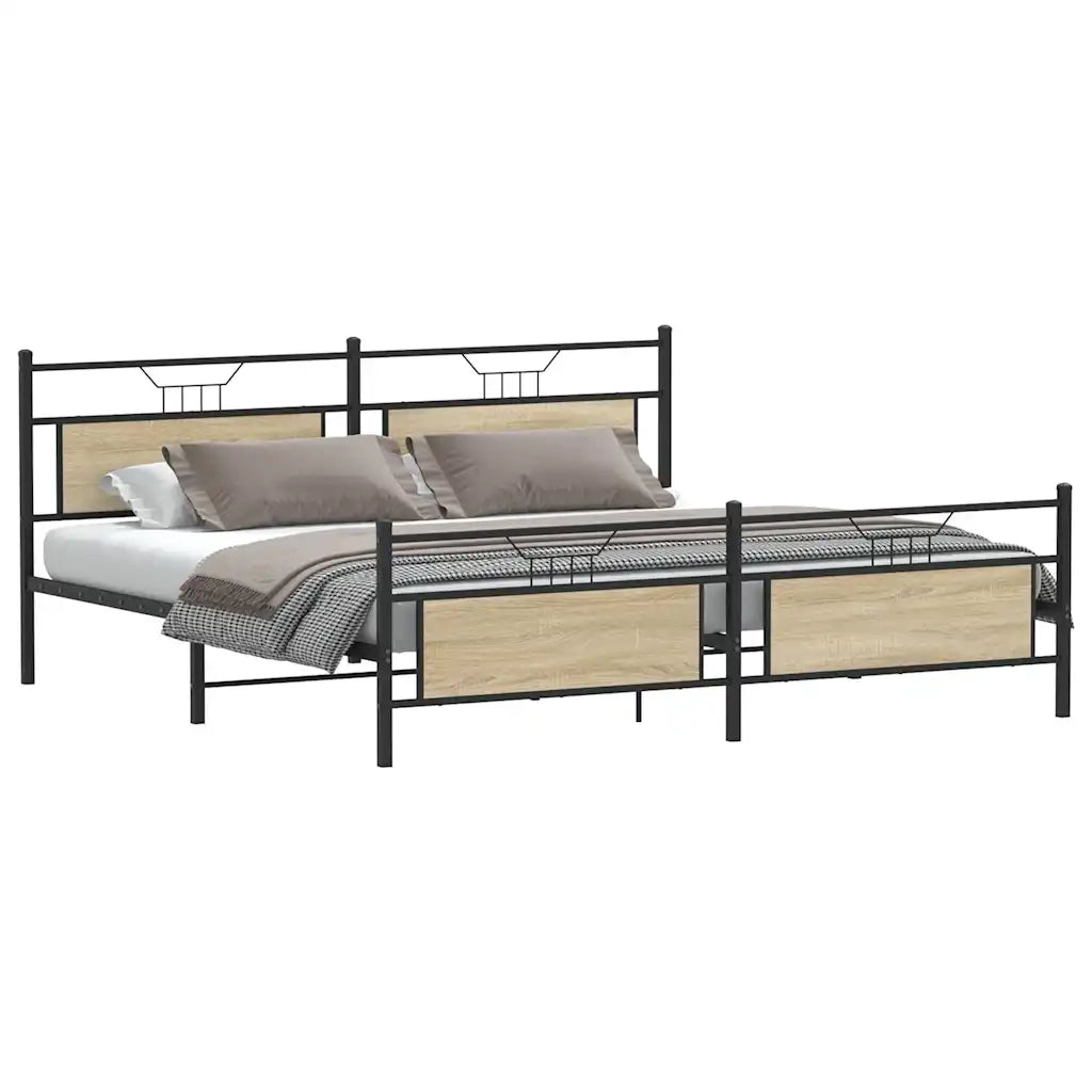 Letto matrimoniale | Letto per adulti | Giroletto senza Materaso in Metallo Rovere Sonoma 193x201 cm
