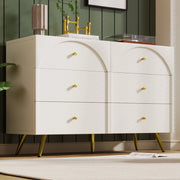 Комò con 6 cassetti colore crema-bianco, H85xL120xP40 cm, struttura in legno e metallo