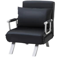 Poltrona Letto Moderna 2 in 1 con Schienale Reclinabile su 5 Posizioni e Cuscino, 65x77x80 cm, Nero