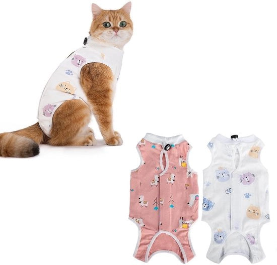 Pacco di Cura per Gatti Femmine - Post-Operativo - Bodypack Protettivo - Dimensione M (1,8-3,6 kg) - Tessuto di Cotonata Leggero - Respirante e Estensibile - Body per Gatti