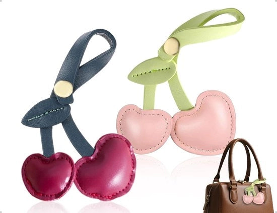 Accessori per tas 2 pezzi - Disegno ciliegia - PU - Leggero - Sostenibile - Ideale per portachiavi/portafoglio - Tashanger