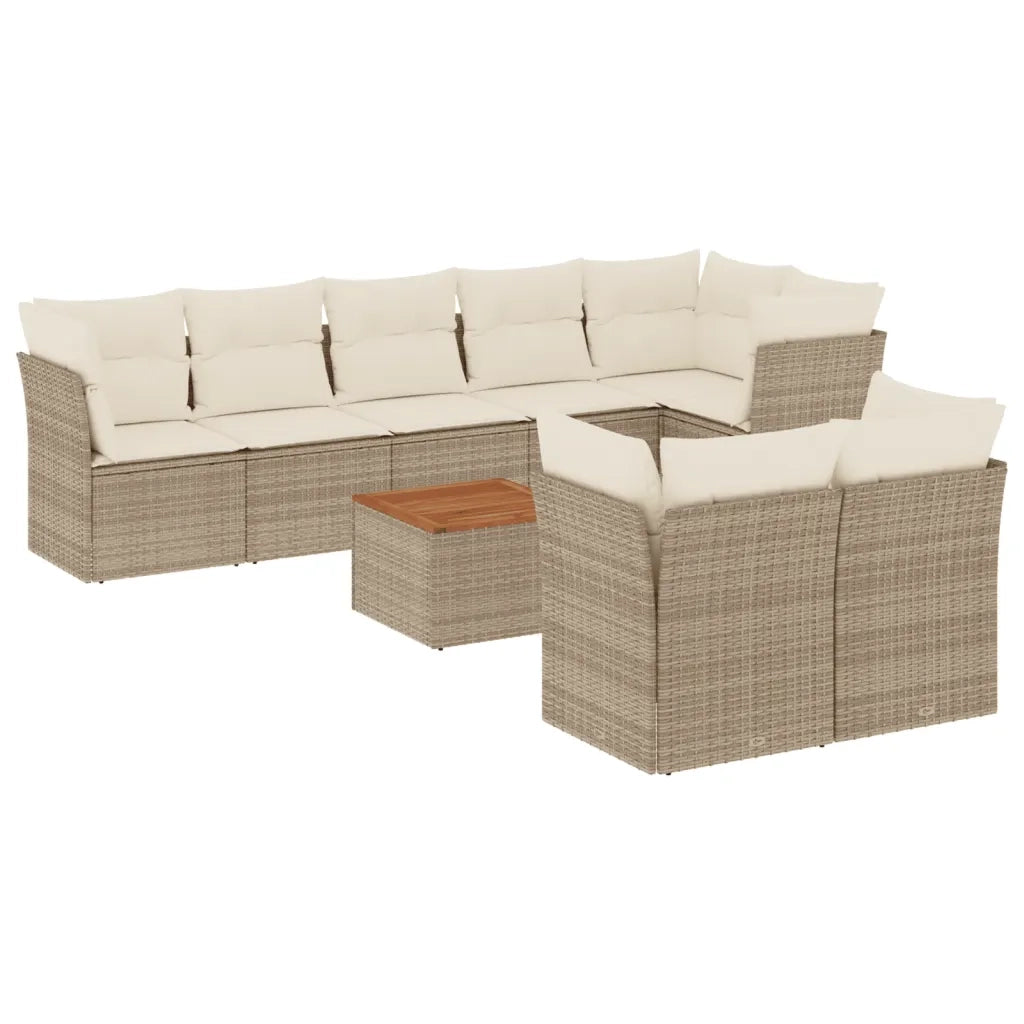Set Divano da Giardino 9 pz con Cuscini Beige in Polyrattan 3256065
