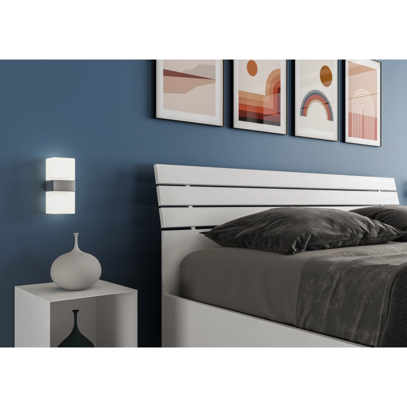 Letto Matrimoniale 160x190 cm testata inclinata con doghe Ankel - Con rete,Bianco Frassino