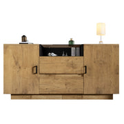 Credenza con 2 Ante; 2 Cassetti e 1 Vano Aperto; Ripiani Regolabili; per Soggiorno in Legno; 140 × 40 × 70 cm; Rovere Chiaro