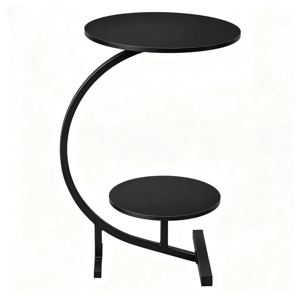 Tavolino rotondo a 2 ripiani in MDF e metallo; ?40/30 x 66 cm; nero