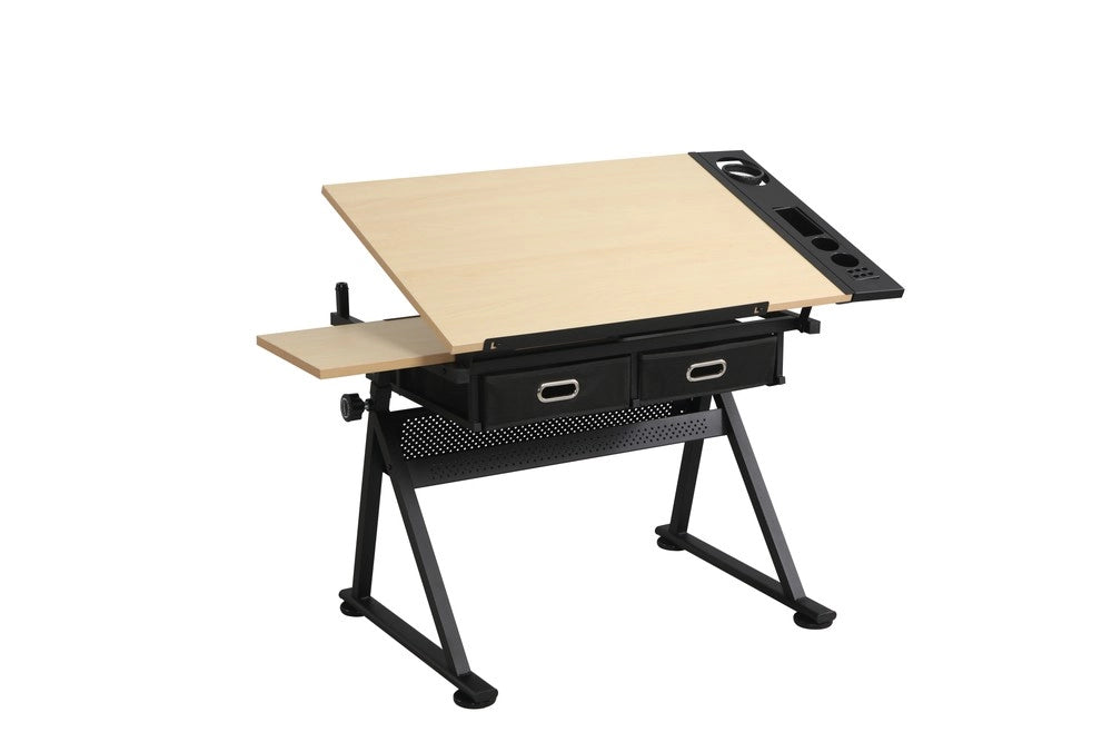 Scrivania Regolabile con 2 Cassetti e Sgabello ¨C Xylo ¨C Legno Acero, Ufficio e Studio