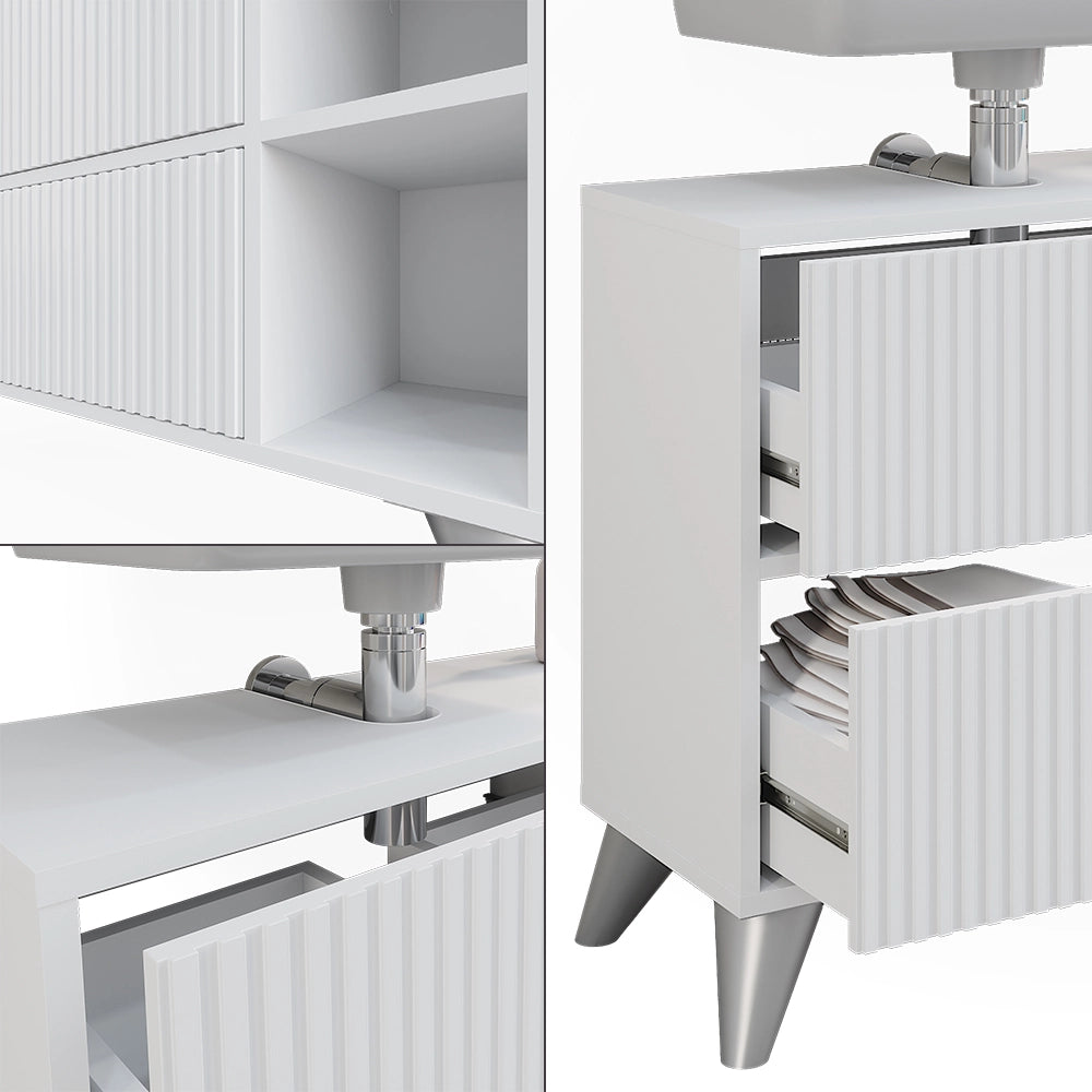 Vicco Mobile sottolavabo per bagno Bianco 80 x 62 cm con 2 cassetti