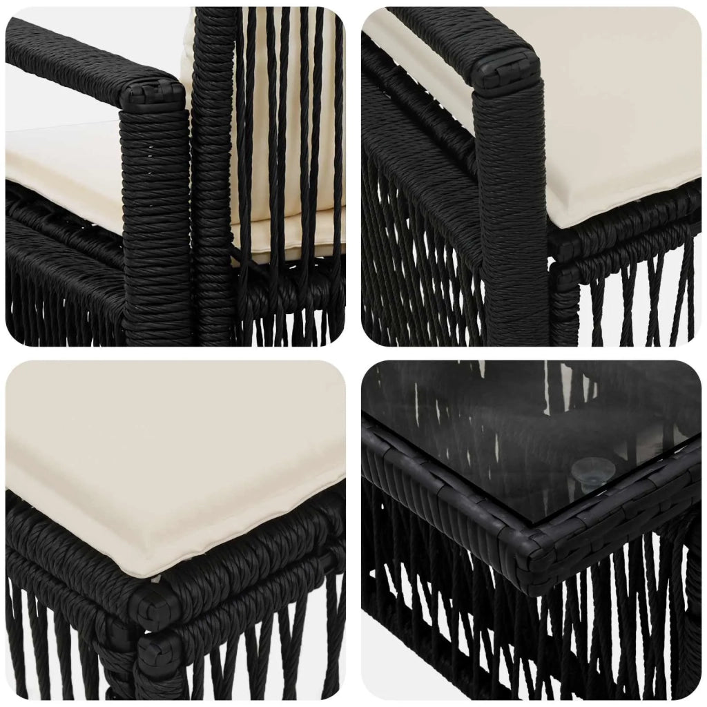 Set Divano da Giardino 5 pz Nero e Bianco Crema polyrattan 3437047