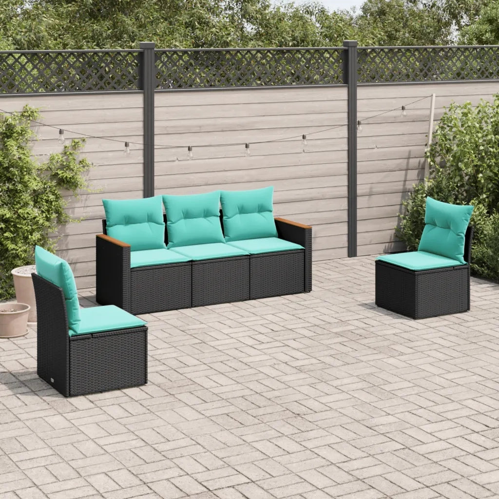 Set Divani da Giardino 5 pz con Cuscini Nero in Polyrattan 3225847