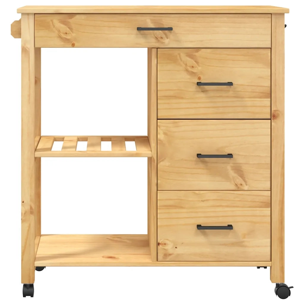 Carrello da Cucina-Scaffale per Cucina MONZA 84x40x88,5 cm in Legno Massello di Pino 183434