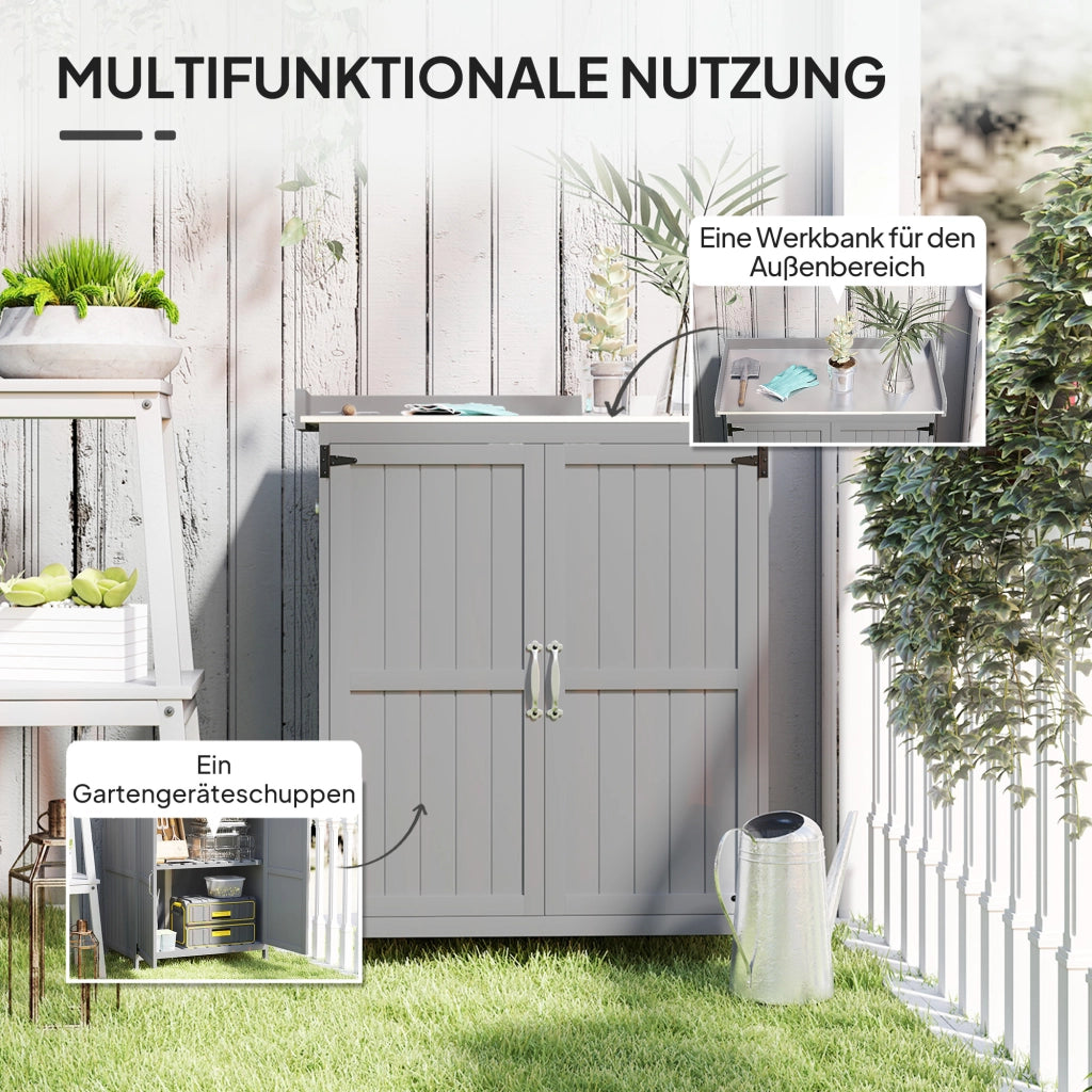 Armadio da giardino con piano lavoro ¨C zephmum ¨C legno e acciaio inox, grigio