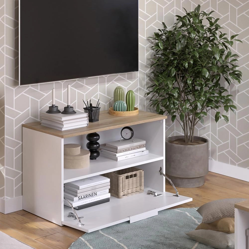 Credenza Wido, Bianco/Sonoma, 80 x 50 cm con 1 scomparto chiuso, adatto per la conservazione di oggetti domestici