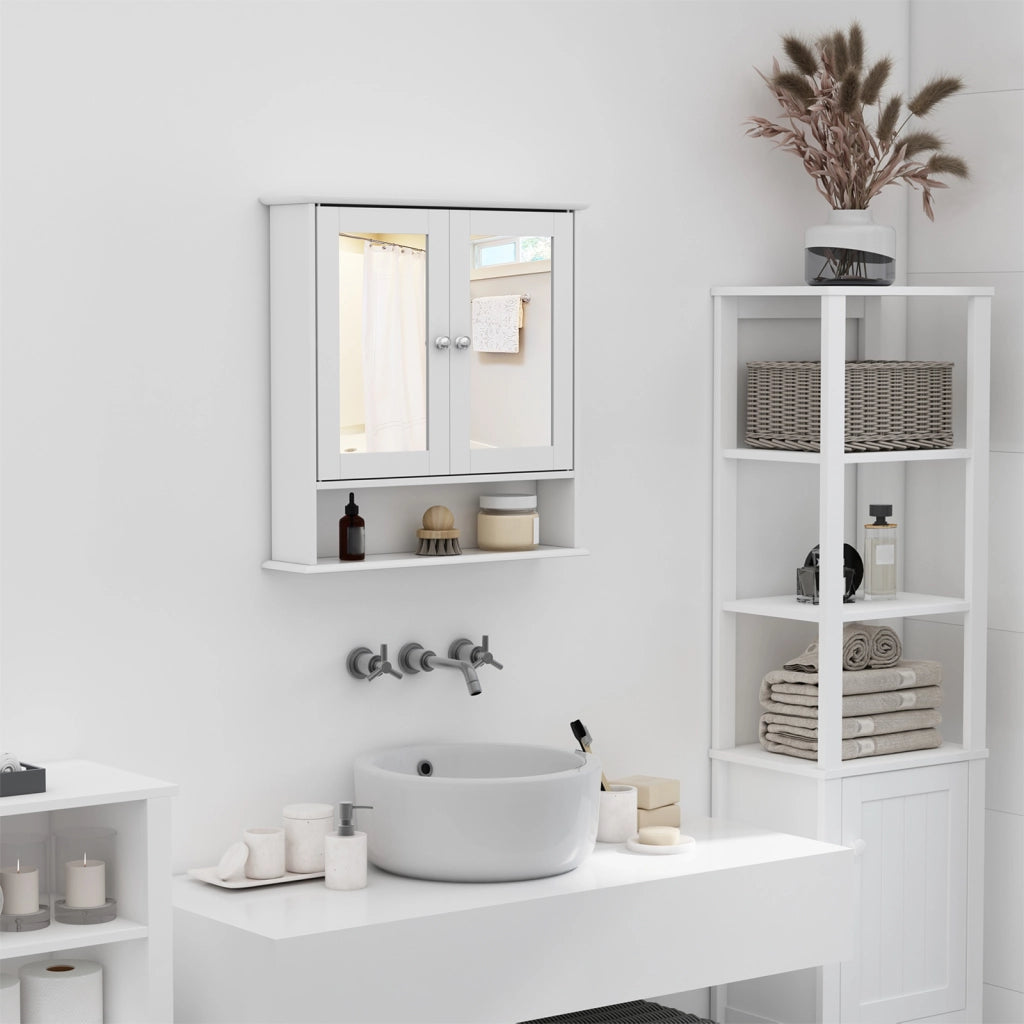 Armadietto da Bagno con Specchio ¨C zephmum ¨C Bianco 56x13x58cm